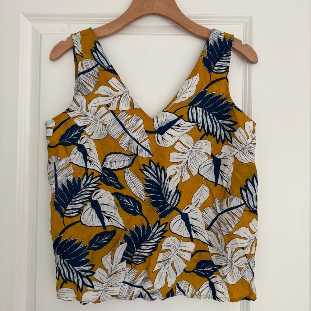 NEW Louche Anthropologie palm leaf print back bow tie boxy tank top Shirt size 8